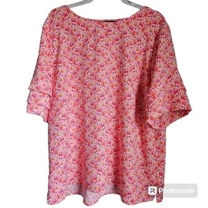 Investments womens bright top XL Layered sleeve detail short sleeve blouse